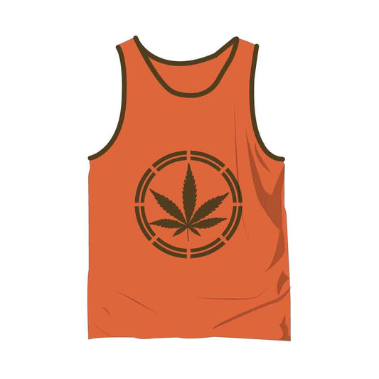 Panama Red Dudes orange sleeveless shirt with pot leaf